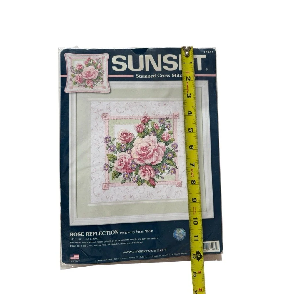 Sunset Stamped Cross Stitch Kit - Rose Reflection - NIP pillow or picture floral
